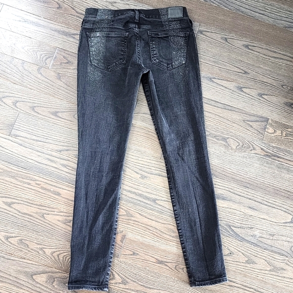 True Religion Casey Low Rise Super Skinny Glittered Black Jeans - Picture 3 of 12